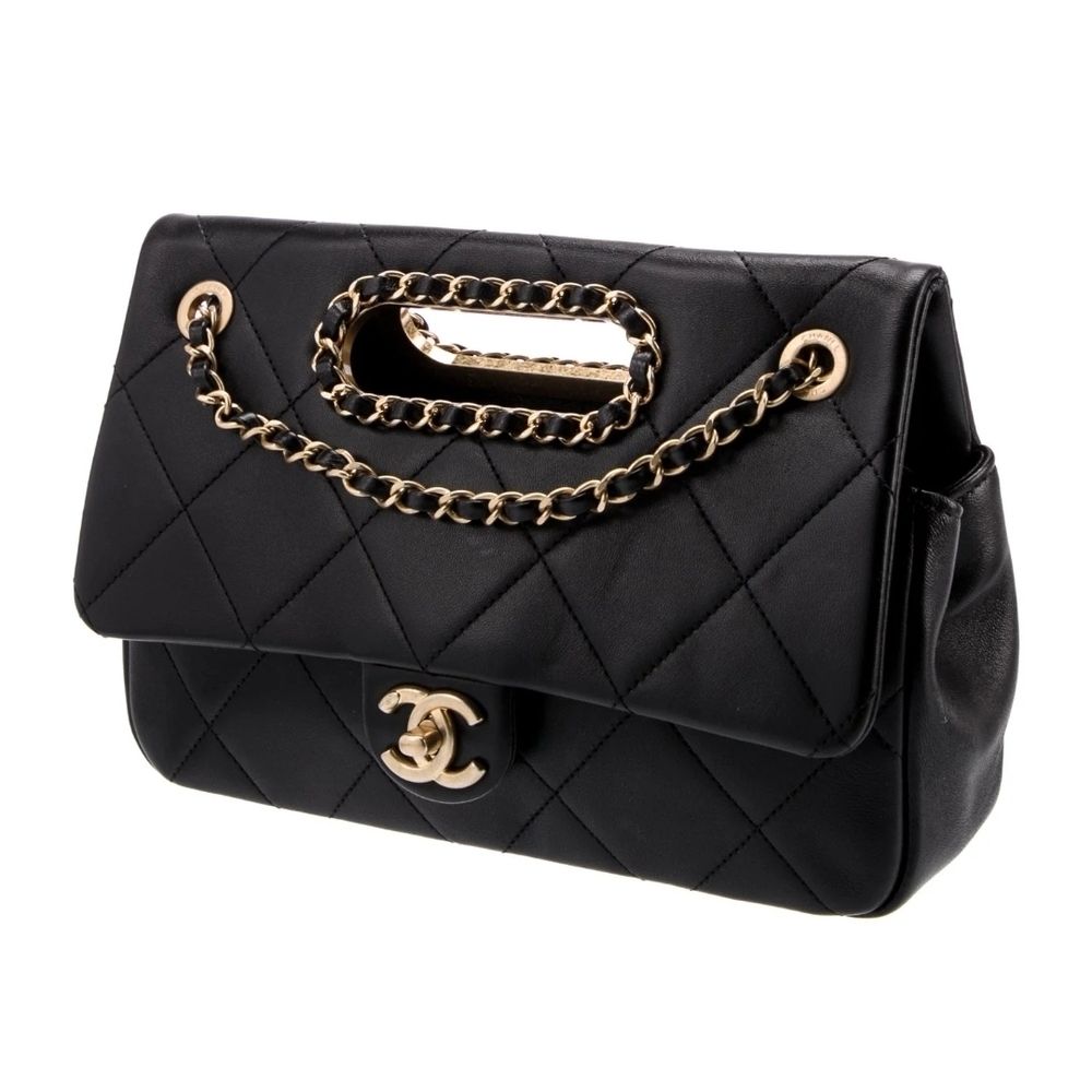 Chanel REAL CATCH LIMITED EDITION 2020 Black Quilted Shoulder Bag w Gold Chain
